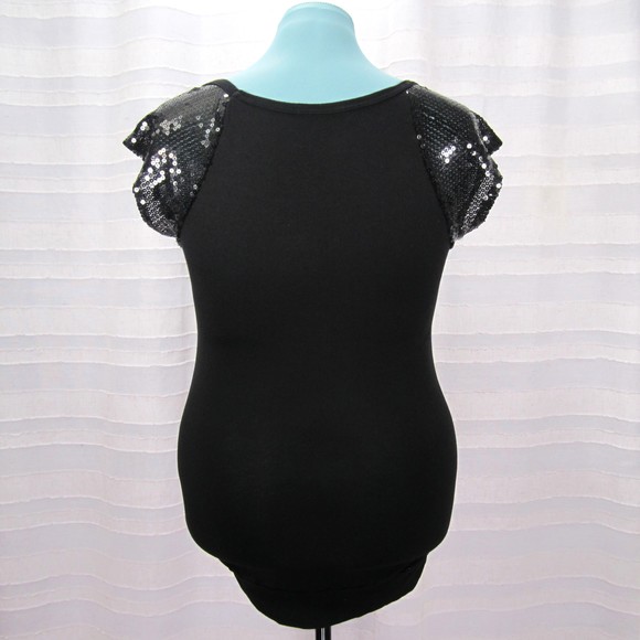 Black Soprano Sequined Cap Sleeve Raglan Top - M - Picture 4 of 6